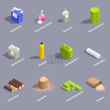 Photo for Isometric biofuel icons with illustration collection with natura - Royalty Free Image