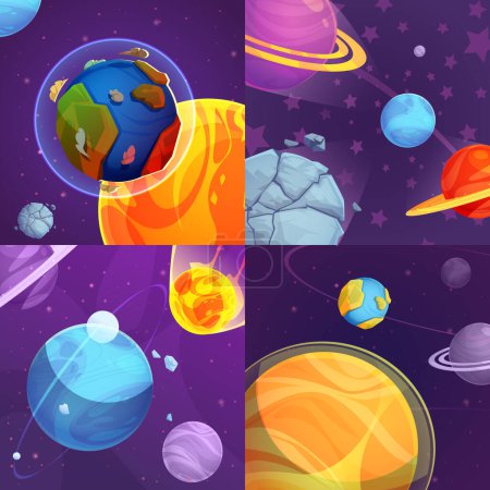 Photo for Hand Drawn Flat Cartoon Planets Composition set - Royalty Free Image