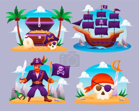 Foto de Mini composición de piratas planos con carácter y barco pirata - Imagen libre de derechos