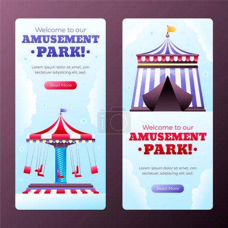 Téléchargez les photos : Ensemble de bannière de dessin animé plat de parc d'attractions - en image libre de droit