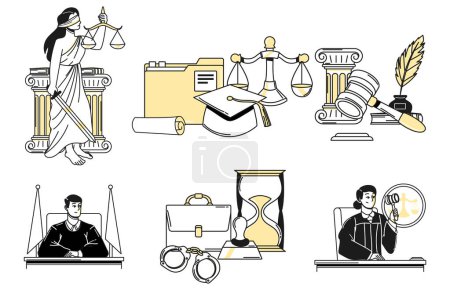 Téléchargez les photos : Éléments de justice en dessin à la main - en image libre de droit
