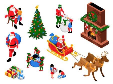 Christmas elements in isometric view