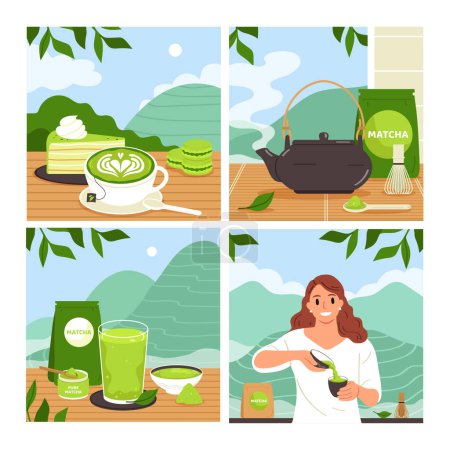 Foto de Ilustraciones de té Matcha en diseño plano - Imagen libre de derechos