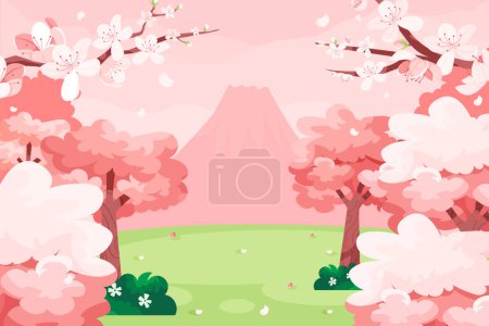 Photo for Sakura tree landscape in flat design - Royalty Free Image