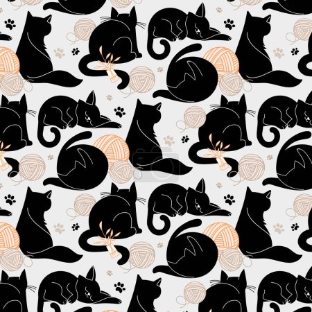 Foto de Patrón de siluetas de gato en diseño dibujado a mano - Imagen libre de derechos