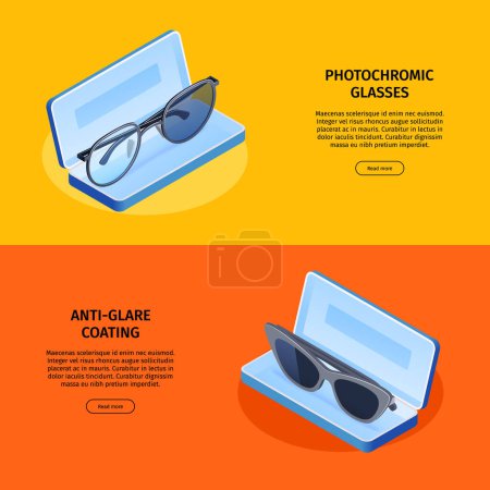 Photo for Isometric sunglasses horizontal banner template set collection - Royalty Free Image