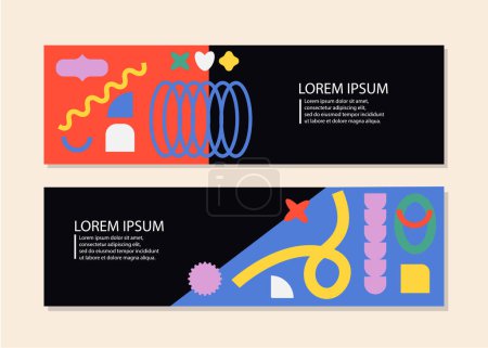 Photo for Flat abstract retro shapes horizontal banner template collection - Royalty Free Image