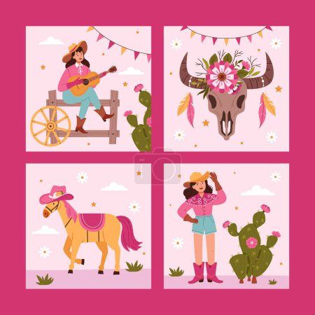 Photo for Cowgirl cards in flat design - Royalty Free Image