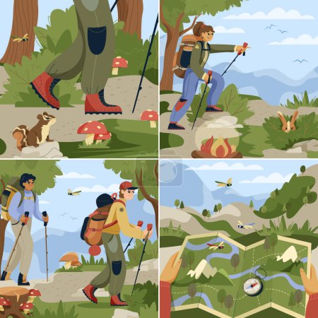 Photo for Hiking illustrations in flat design - Royalty Free Image