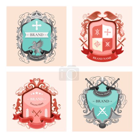Photo for Hand drawn flat heraldic badge illustration set collection with - Royalty Free Image