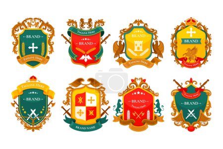 Handgezeichnete flache heraldische Abzeichen Illustrationsset Sammlung mit 