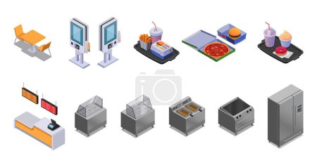 Photo for Fast food restaurant elements in isometric view - Royalty Free Image