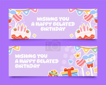 Téléchargez les photos : Stickers anniversaire plat coloré ensemble de bannière horizontale collection - en image libre de droit