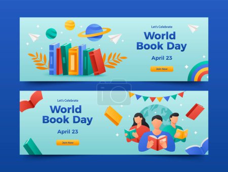 Photo for World book day cartoon banner set - Royalty Free Image