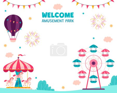 Téléchargez les photos : Fond plat de parc d'attractions avec des attractions équitables - en image libre de droit