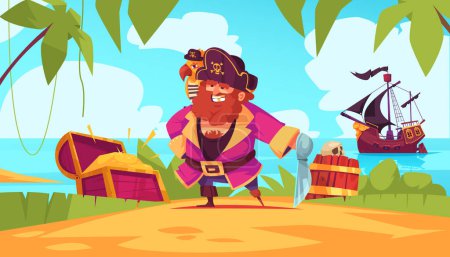 Photo for Pirate adventure illustration in flat design - Royalty Free Image