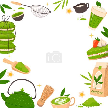 Téléchargez les photos : Matcha fond de thé dans un design plat - en image libre de droit
