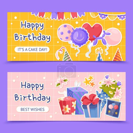 Photo for Hand drawn Birthday stickers banner set - Royalty Free Image
