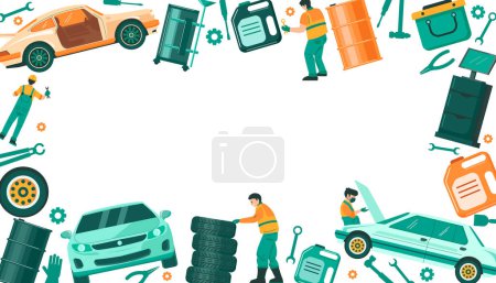 Téléchargez les photos : Atelier de réparation automobile fond dans la conception plate - en image libre de droit