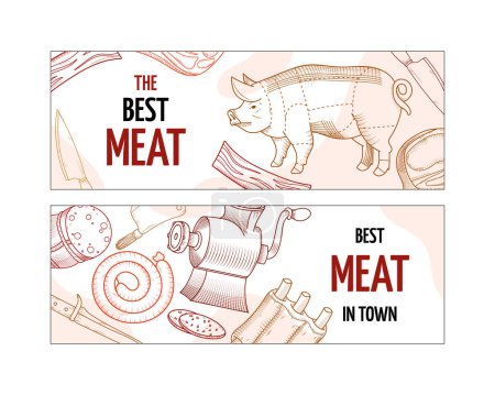 Photo for Butchery banners in hand drawn style - Royalty Free Image