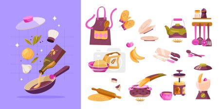 Photo for Cooking elements hand drawn cartoon icons and illustration set - Royalty Free Image