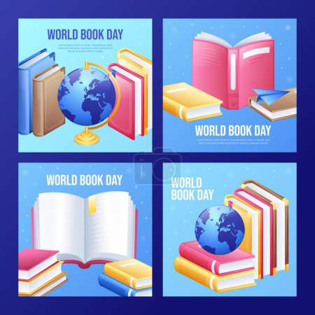 Conjunto de composición de dibujos animados Día Mundial del Libro