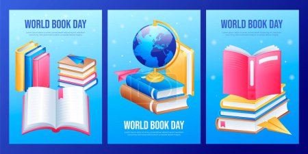 Conjunto de tarjetas de dibujos animados Día Mundial del Libro