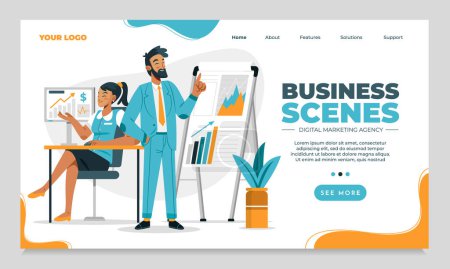 Photo for Hand drawn cartoon Business scenes landing page - Royalty Free Image