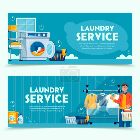 Foto de Servicio de lavandería pancartas horizontales en diseño plano - Imagen libre de derechos
