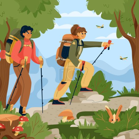 Téléchargez les photos : Illustration de randonnée en design plat - en image libre de droit