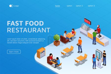 Téléchargez les photos : Fast food restaurant page d'accueil en vue isométrique - en image libre de droit