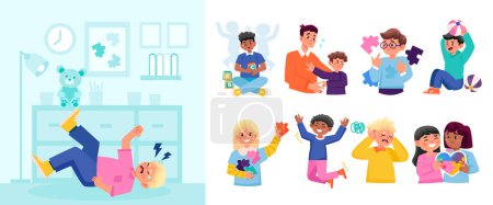 Téléchargez les photos : Icônes de l'autisme et illustration en design plat - en image libre de droit