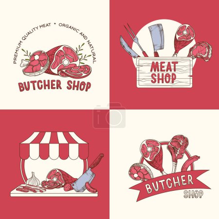 Photo for Hand drawn butcher shop composition set - Royalty Free Image