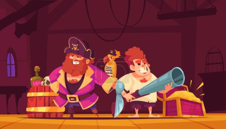 Ilustración aventura pirata en diseño plano