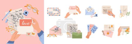 Foto de Iconos de correo plano dibujados a mano con colección de ilustración - Imagen libre de derechos