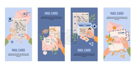 Foto de Colección de tarjetas verticales de correo plano dibujado a mano con letras - Imagen libre de derechos