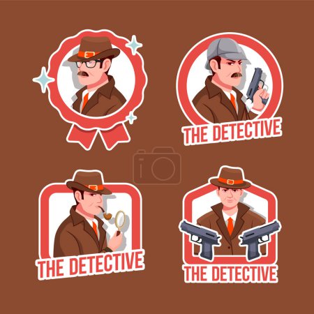 Photo for Detective logo hand drawn stickers set - Royalty Free Image