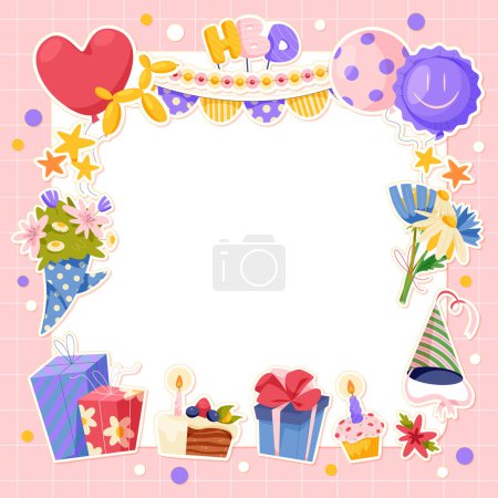 Photo for Hand drawn Birthday stickers frame - Royalty Free Image