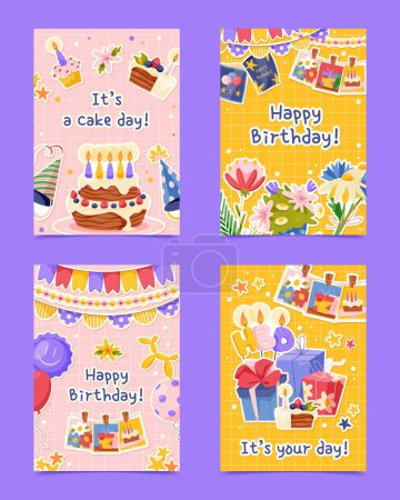 Photo for Hand drawn Birthday stickers card set - Royalty Free Image