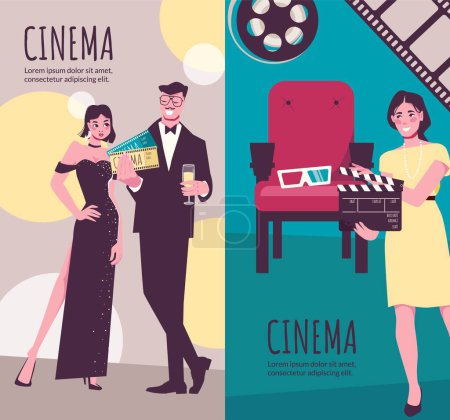 Téléchargez les photos : Cinéma plat dessiné à la main jeu de bannière de dessin animé - en image libre de droit