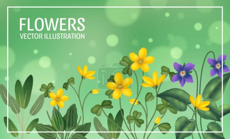 Realistic herbs composition background with blooming flowers