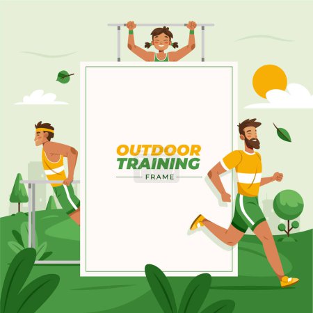 Photo for Hand drawn flat outdoor training frame background with people do - Royalty Free Image