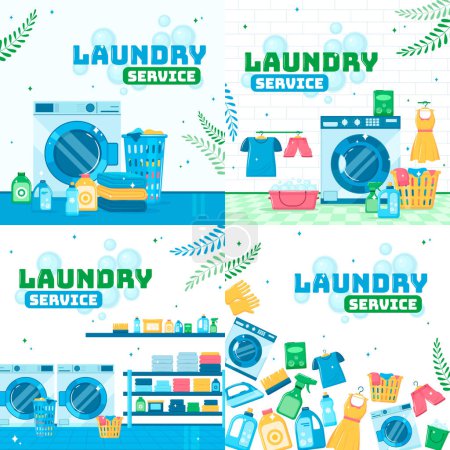 Laundry service illustrations in flat design