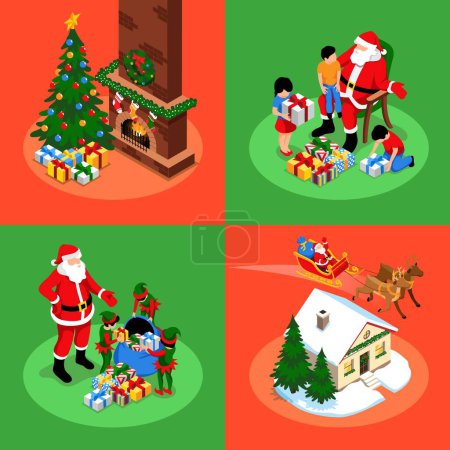 Téléchargez les photos : Ilustrations de Noël en vue isométrique - en image libre de droit