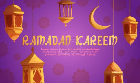 Foto de Plantilla de fondo de ramadán de dibujos animados planos dibujada a mano con islámico - Imagen libre de derechos