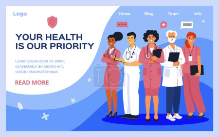 Photo for Health workers landing page in flat design - Royalty Free Image