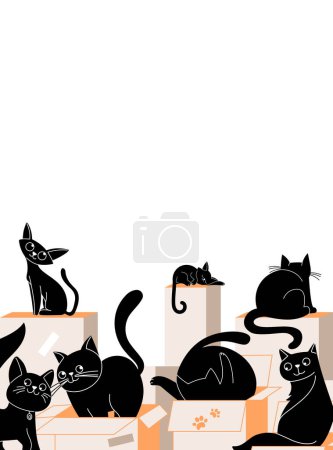 Photo for Cat silhouettes background in hand drawn design - Royalty Free Image