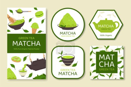Téléchargez les photos : Étiquettes de thé Matcha au design plat - en image libre de droit