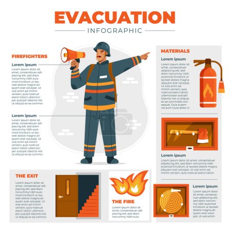 Téléchargez les photos : Évacuation dessinée à la main infographies de dessins animés - en image libre de droit