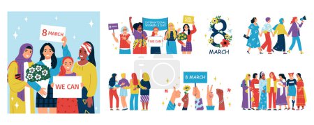 Téléchargez les photos : Dessin à la main femmes plates jour icônes illustration ensemble avec cha femelle - en image libre de droit